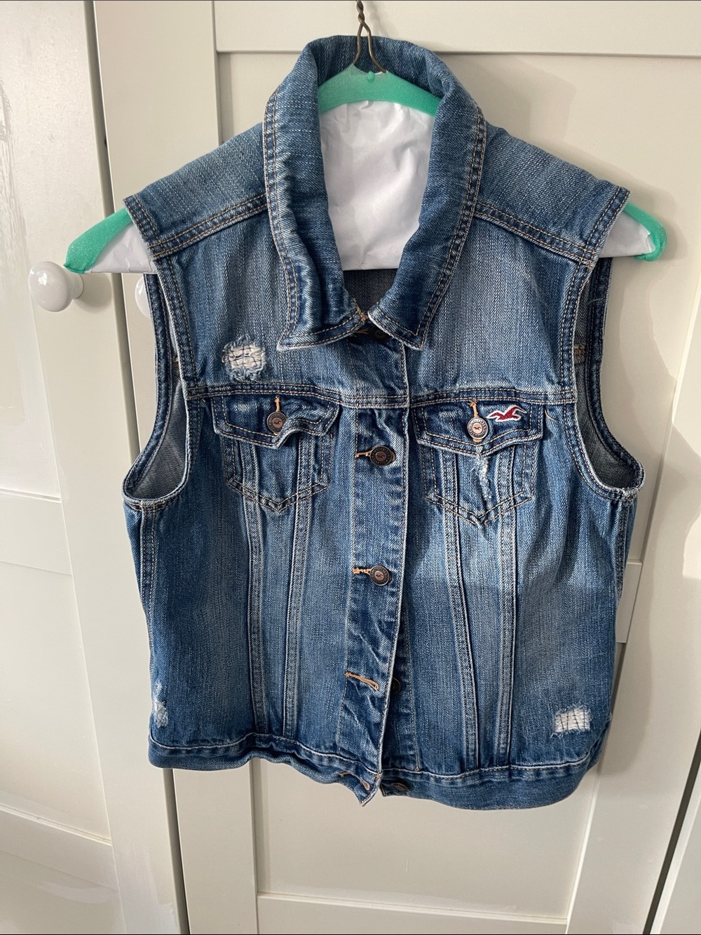Hollister Blue Distressed Denim Vest